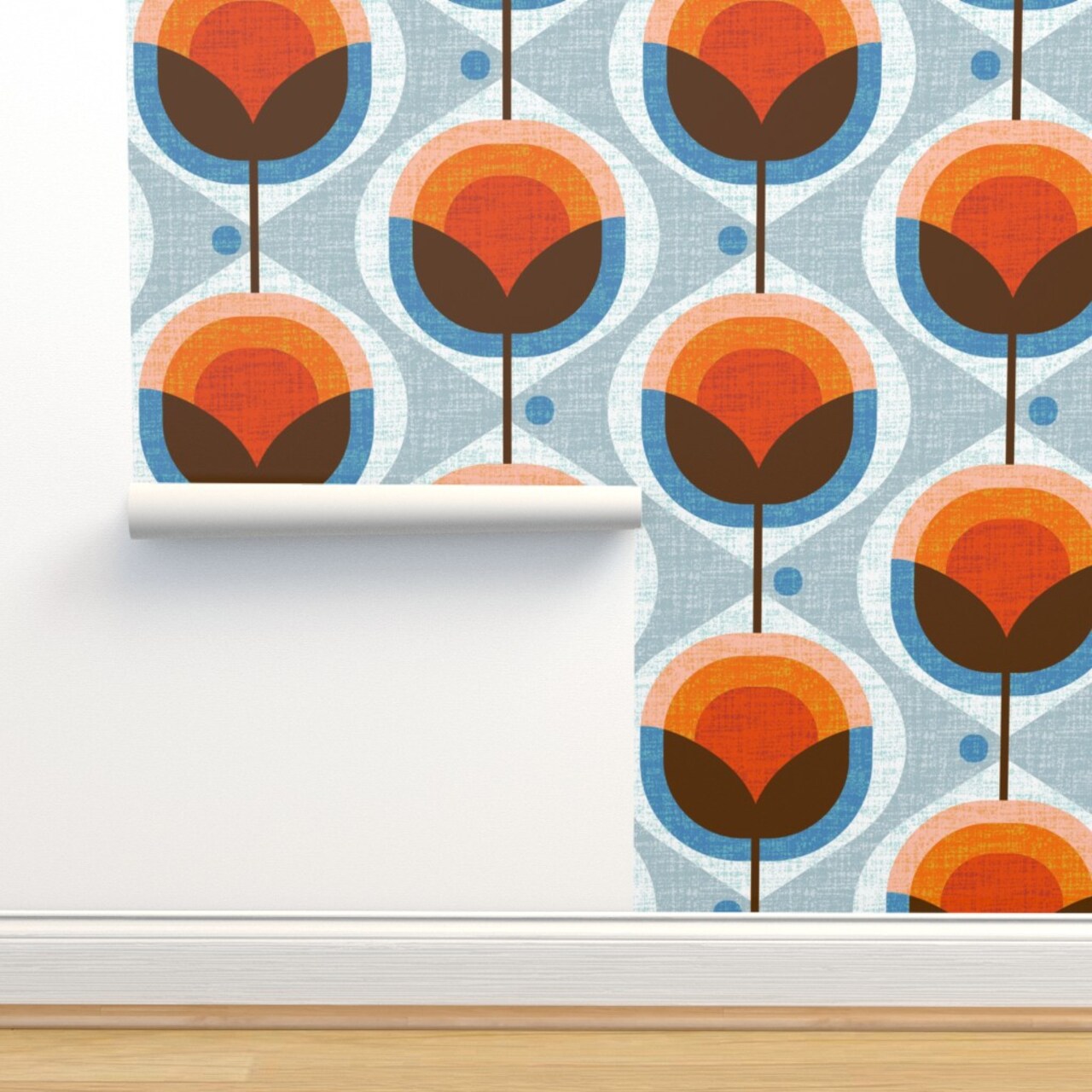 Retro Damask Mid Century Modern Floral Flowers Geometric Sixties Seventies Jumbo Faux Texture Spring Custom Removable Wallpaper by Spoonflower Peel & Stick Wallpaper 2FT Wide